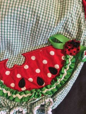 Green Gingham & Red Watermelon Appliqué One-Piece for Kids